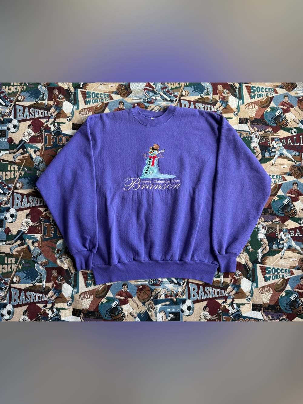 Vintage 90s Branson Missouri Purple Snowman Christmas Sweatshirt